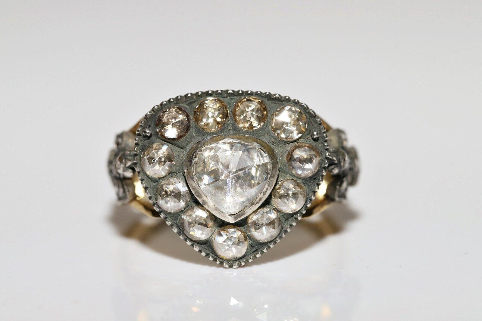 New Handmade 18k Gold Top Silver Natural Diamond Decorated Drop Ring For Sale 7