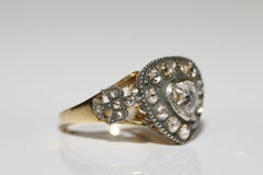New Handmade 18k Gold Top Silver Natural Diamond Decorated Drop Ring