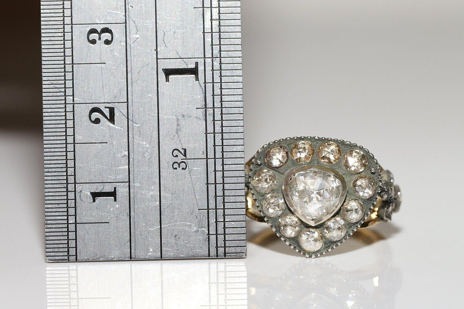 Rose Cut New Handmade 18k Gold Top Silver Natural Diamond Decorated Drop Ring For Sale