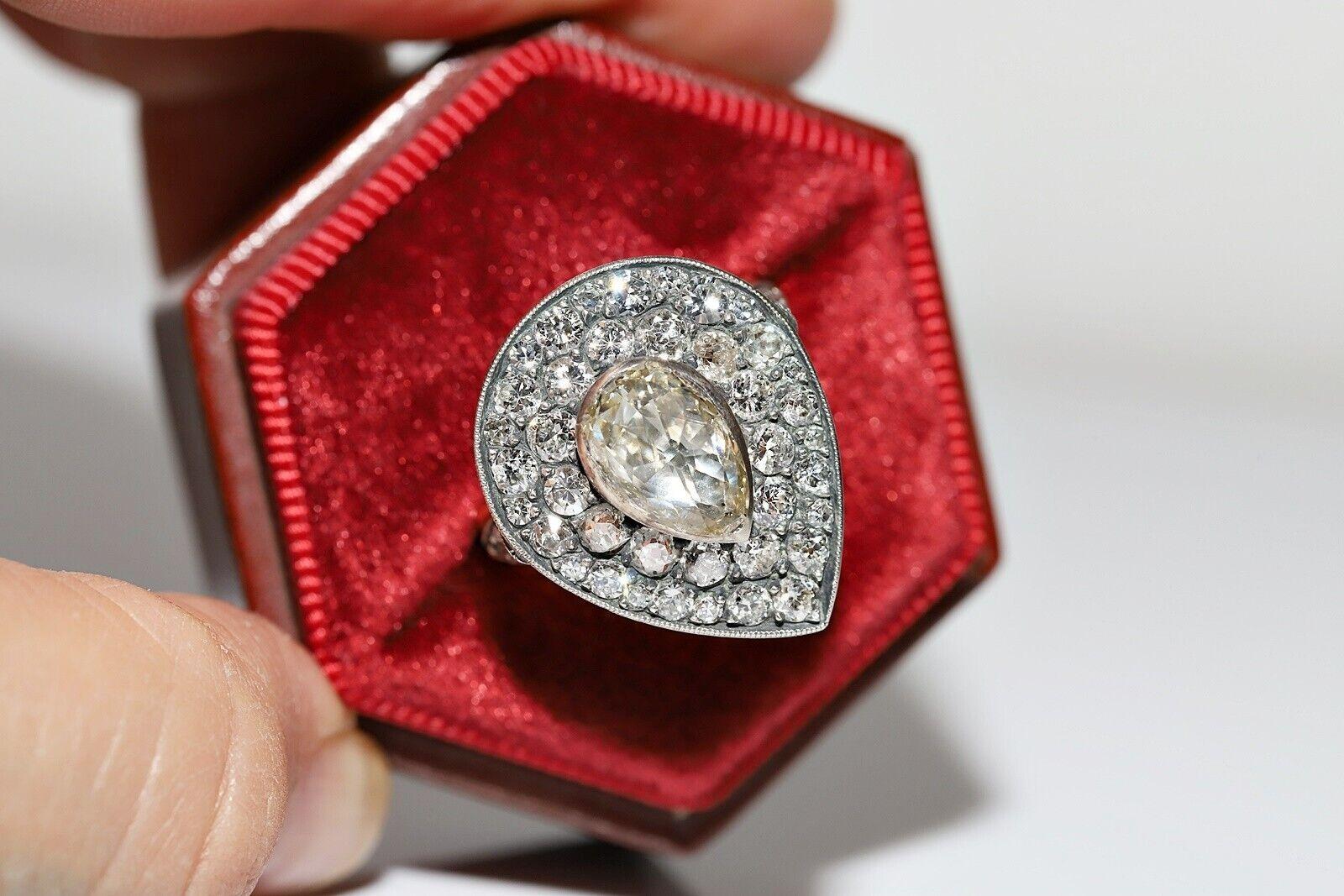 Taille vieille mine Nouvelle bague en or 18 carats décorée de diamants naturels et d'argent, faite à la main en vente