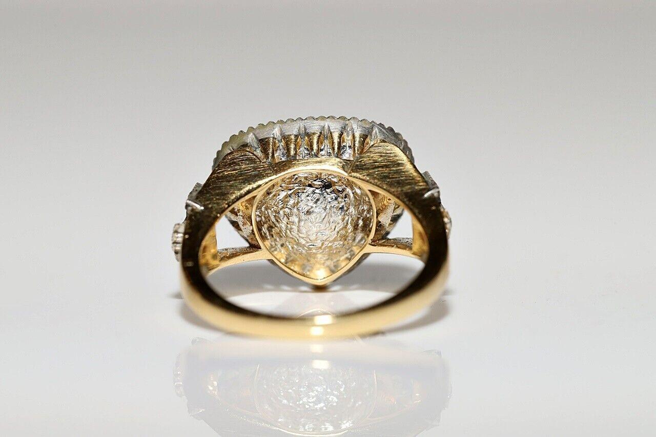 Women's New Handmade 18k Gold Top Silver Natural Diamond Decorated Drop Ring For Sale