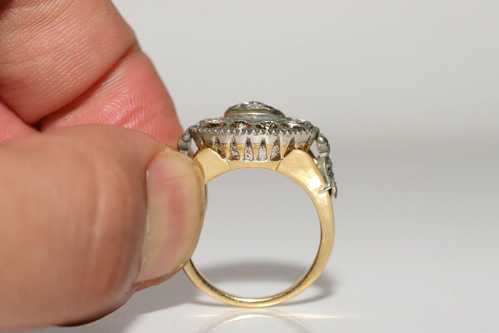 New Handmade 18k Gold Top Silver Natural Diamond Decorated Drop Ring For Sale 1