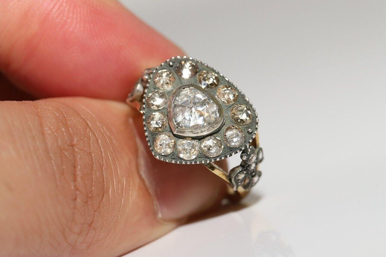 New Handmade 18k Gold Top Silver Natural Diamond Decorated Drop Ring For Sale 2