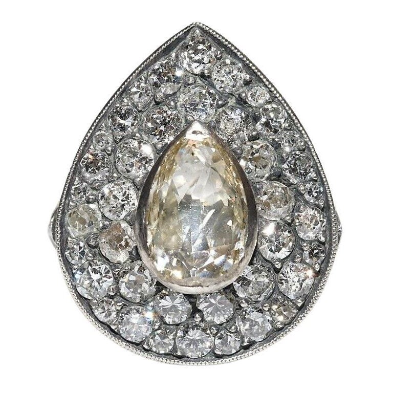 Neuer handgefertigter 18k Gold Top Silber Natürlicher Diamant Dekorierter Tropfenring