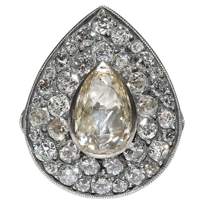 New Handmade 18k Gold Top Silver Natural Diamond Decorated Drop Ring