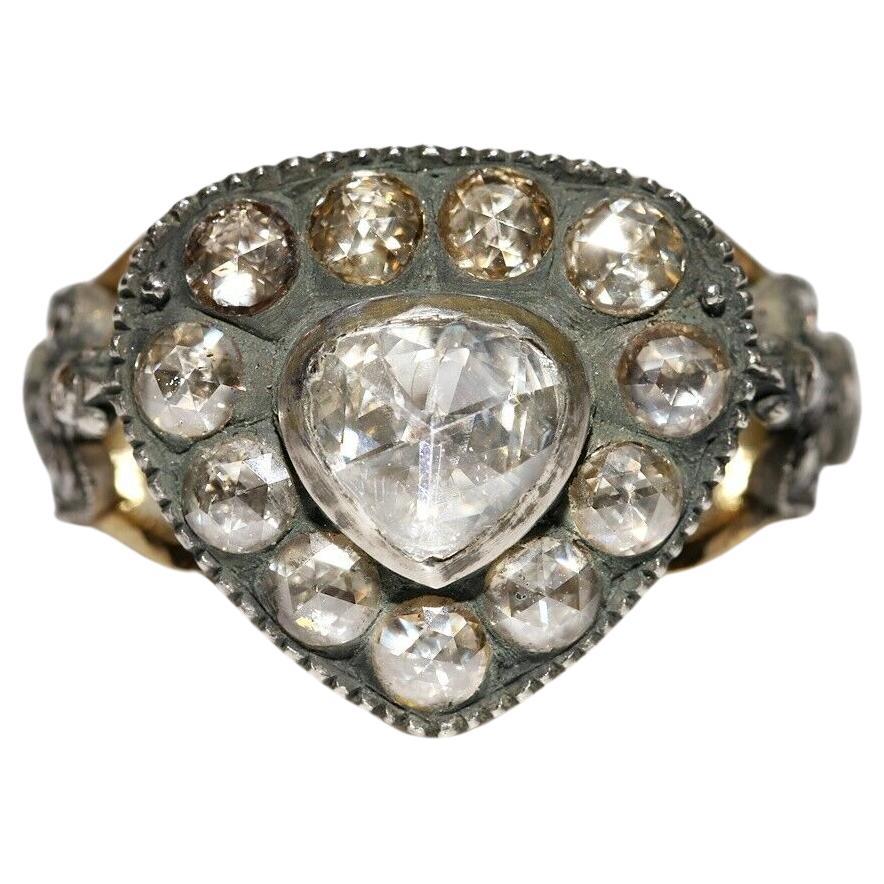 New Handmade 18k Gold Top Silver Natural Diamond Decorated Drop Ring For Sale