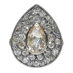 New Handmade 18k Gold Top Silver Natural Diamond Decorated Drop Ring