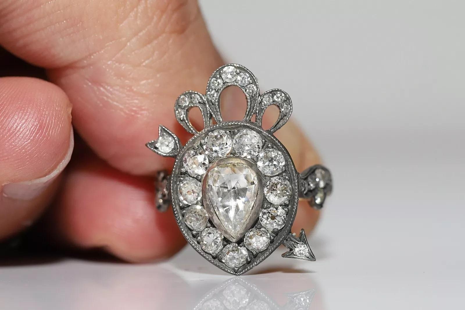Neue handgefertigte 18k Gold Top Silber natürlichen Diamanten dekoriert Herz Arrow Ring im Angebot 4