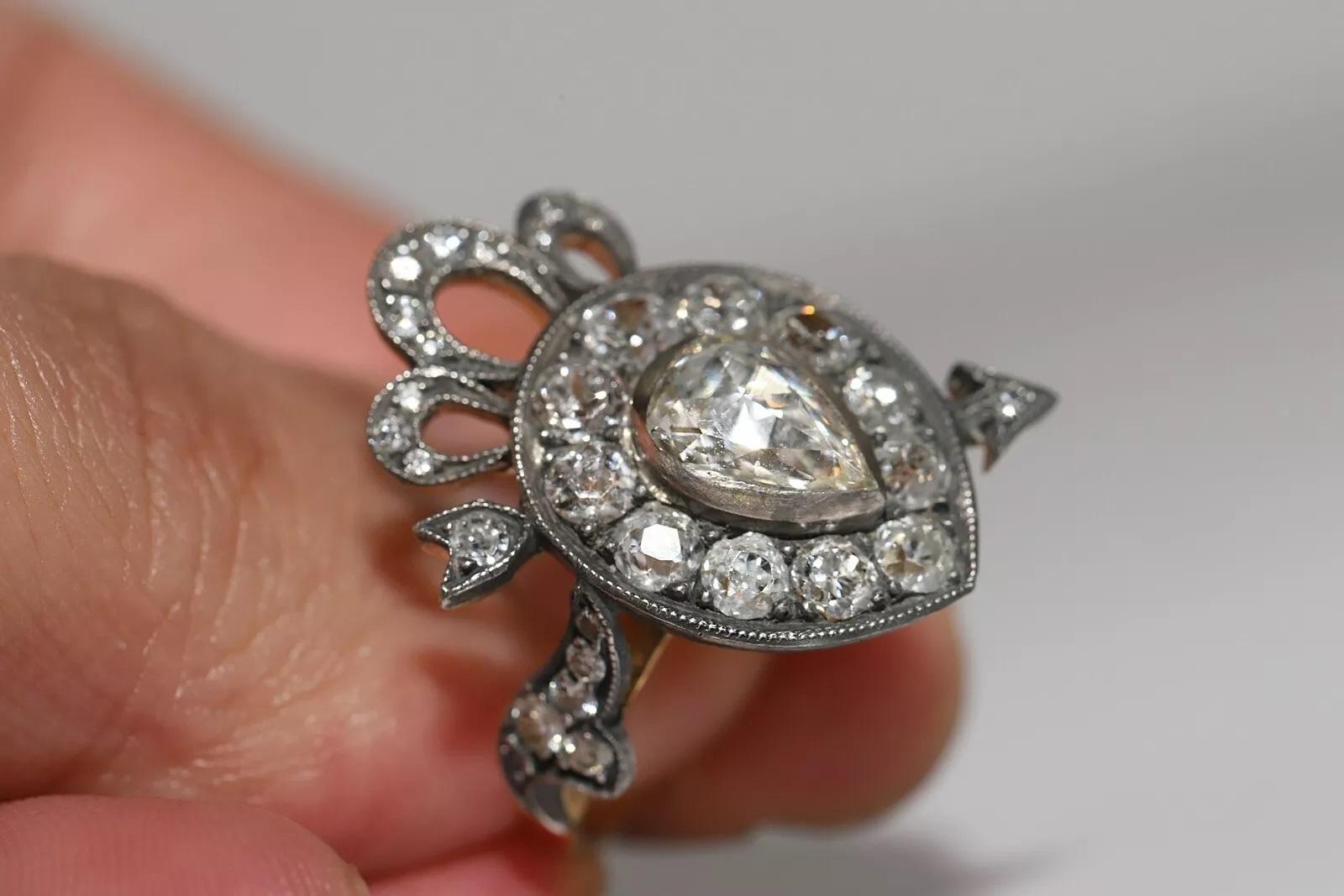 Neue handgefertigte 18k Gold Top Silber natürlichen Diamanten dekoriert Herz Arrow Ring im Angebot 5