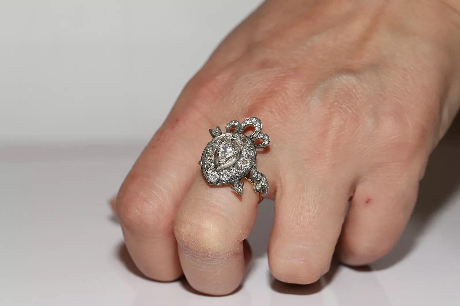 Neue handgefertigte 18k Gold Top Silber natürlichen Diamanten dekoriert Herz Arrow Ring im Angebot 7