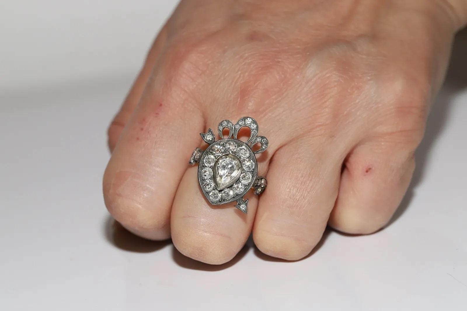 Neue handgefertigte 18k Gold Top Silber natürlichen Diamanten dekoriert Herz Arrow Ring im Angebot 9
