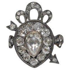 New Handmade 18k Gold Top Silver Natural Diamond Decorated Heart Arrow Ring