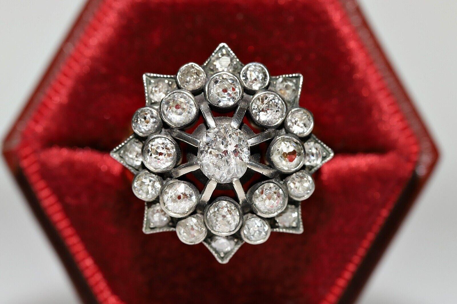 Neuer handgefertigter 18k Gold Top Silber natürlicher Diamant verzierter starkerter Ring im Angebot 4