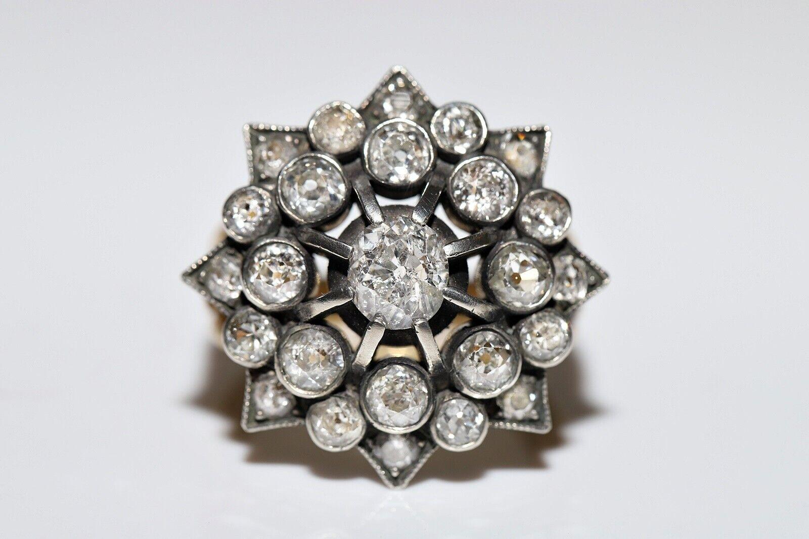 Neuer handgefertigter 18k Gold Top Silber natürlicher Diamant verzierter starkerter Ring im Angebot 6