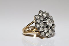 New Handmade 18k Gold Top Silver Natural Diamond Decorated Strong Ring