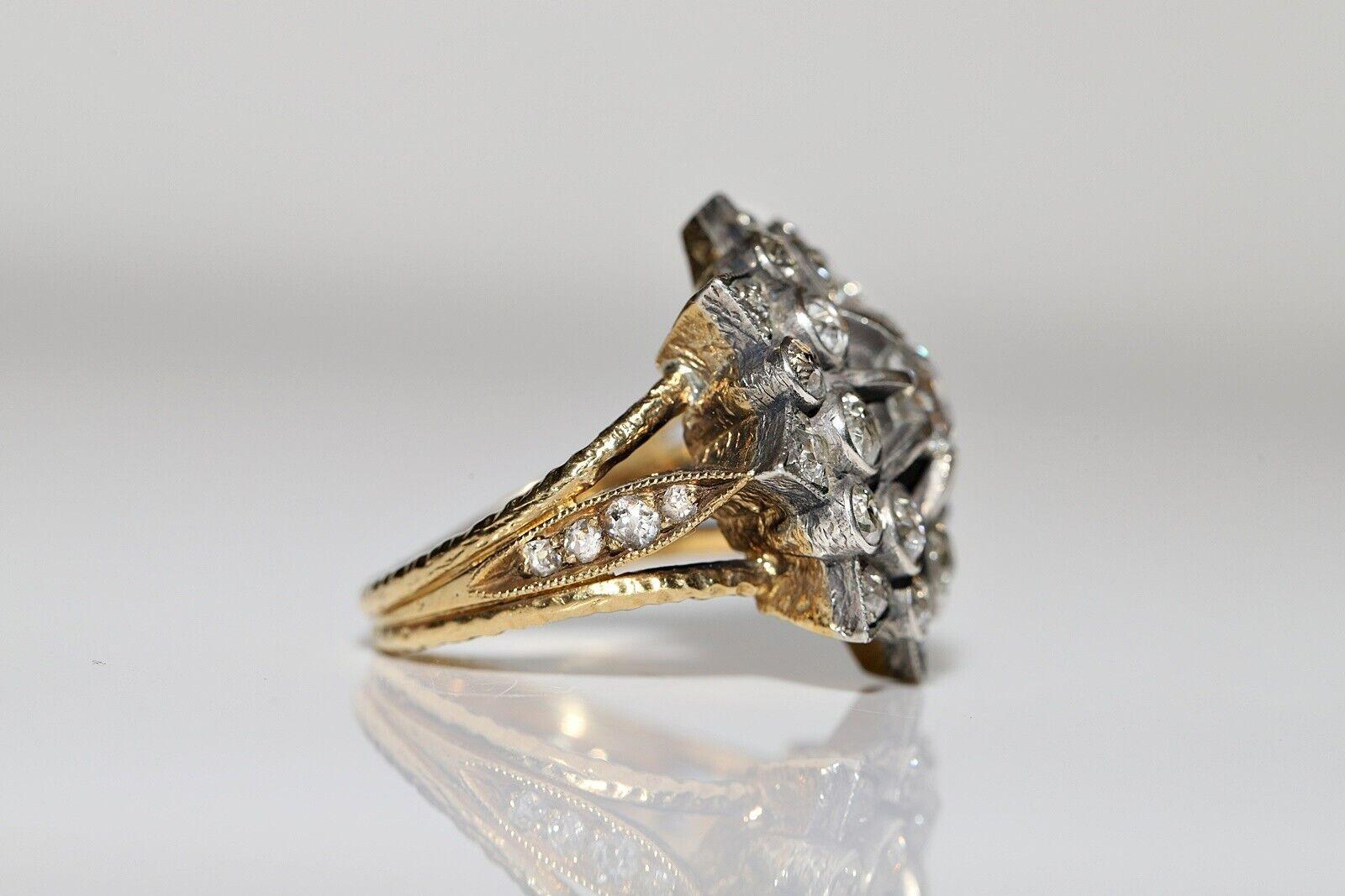 Neuer handgefertigter 18k Gold Top Silber natürlicher Diamant verzierter starkerter Ring (Moderne) im Angebot