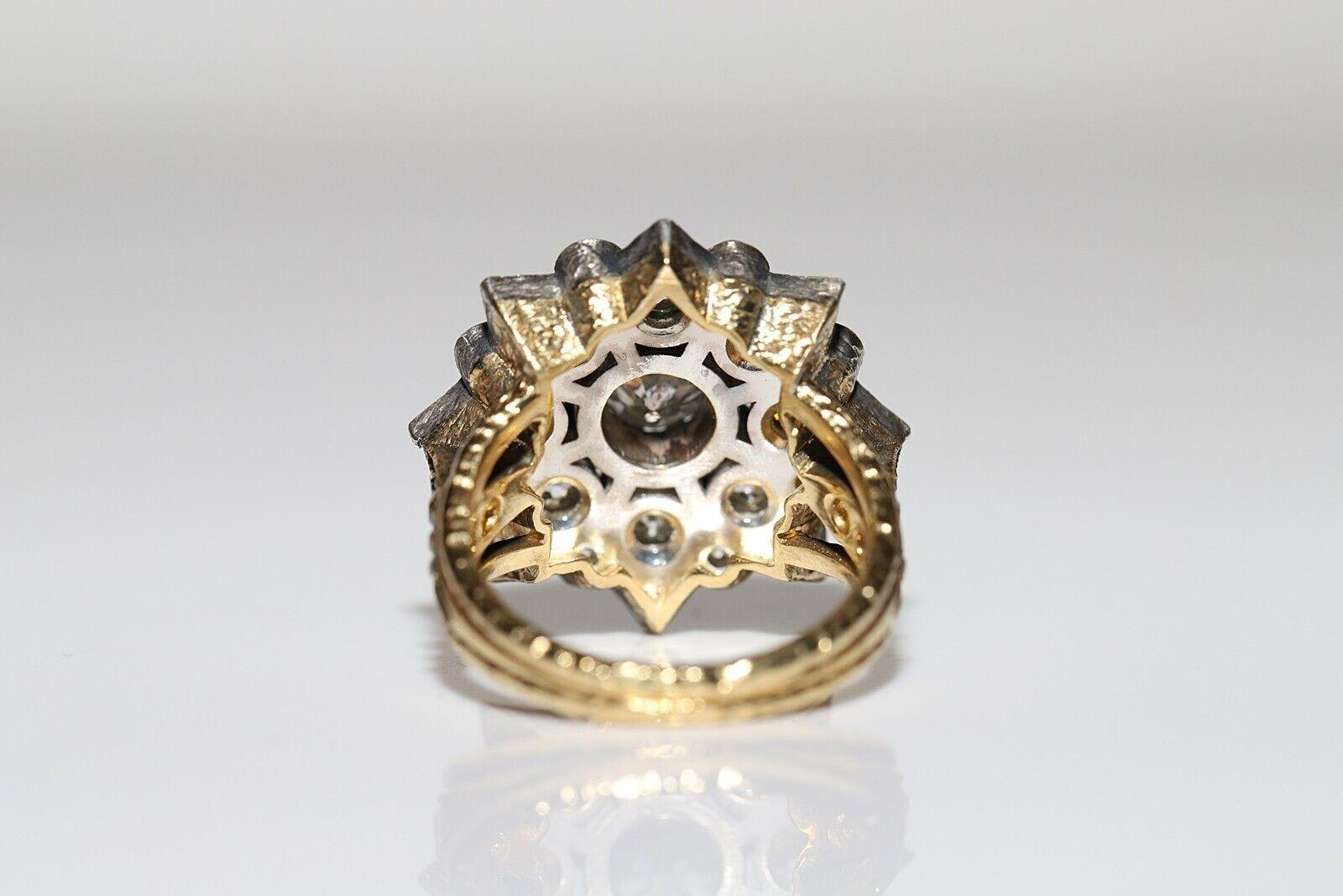 Old European Cut New Handmade 18k Gold Top Silver Natural Diamond Decorated Strong Ring For Sale