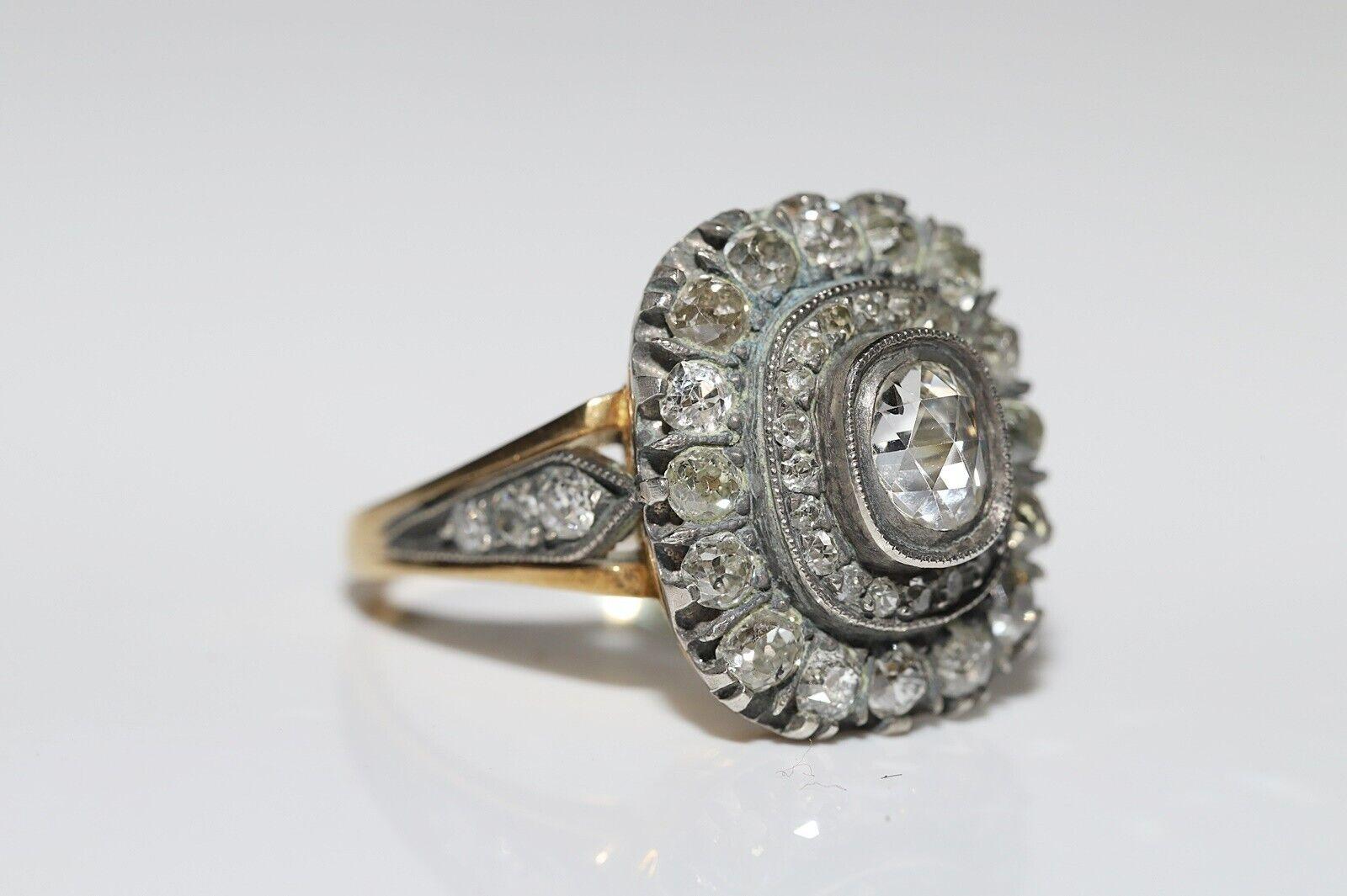 New Handmade 18k Gold Top Silver Natural Diamond Decorated Strong Ring  In New Condition For Sale In Fatih/İstanbul, 34