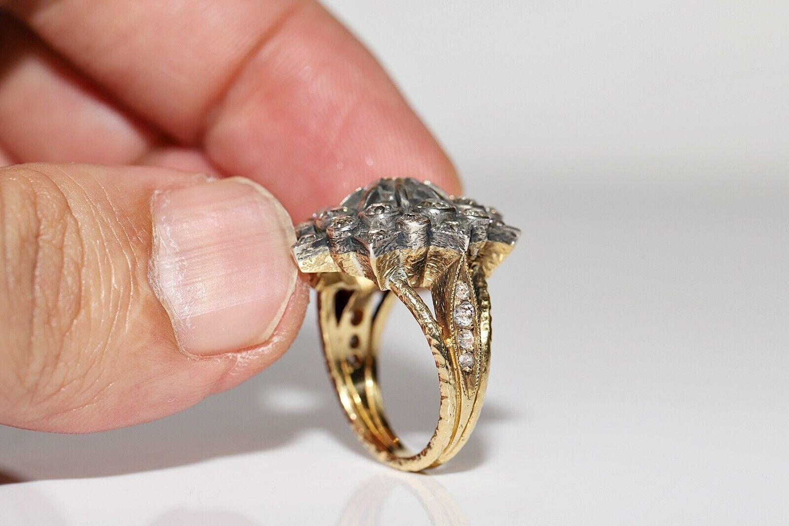 New Handmade 18k Gold Top Silver Natural Diamond Decorated Strong Ring In New Condition For Sale In Fatih/İstanbul, 34