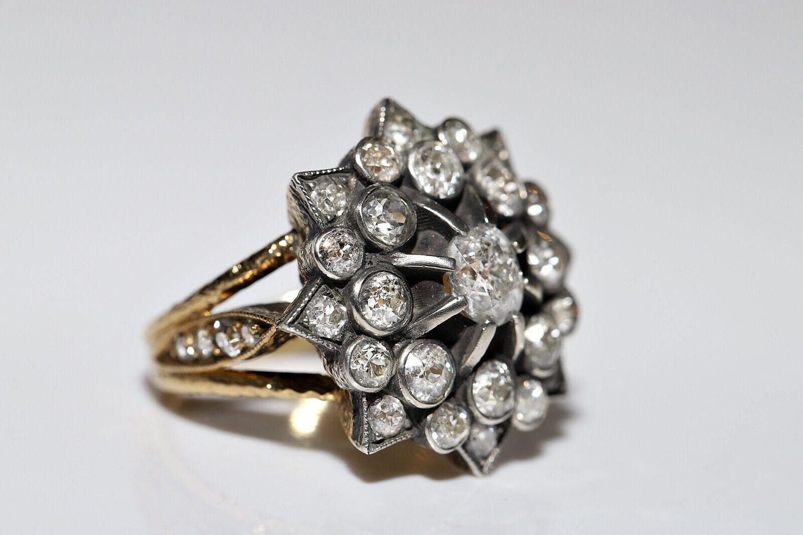 Neuer handgefertigter 18k Gold Top Silber natürlicher Diamant verzierter starkerter Ring Damen im Angebot