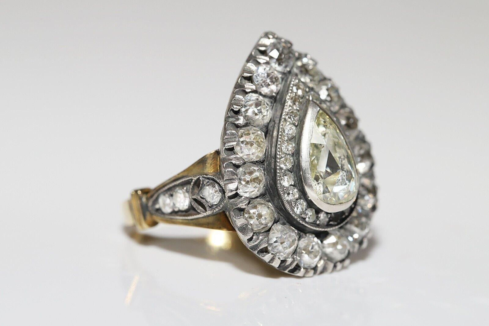 Neuer handgefertigter 18k Gold Top Silber natürlicher Diamant verzierter starkerter Ring Damen im Angebot