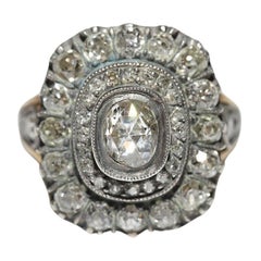 New Handmade 18k Gold Top Silver Natural Diamond Decorated Strong Ring