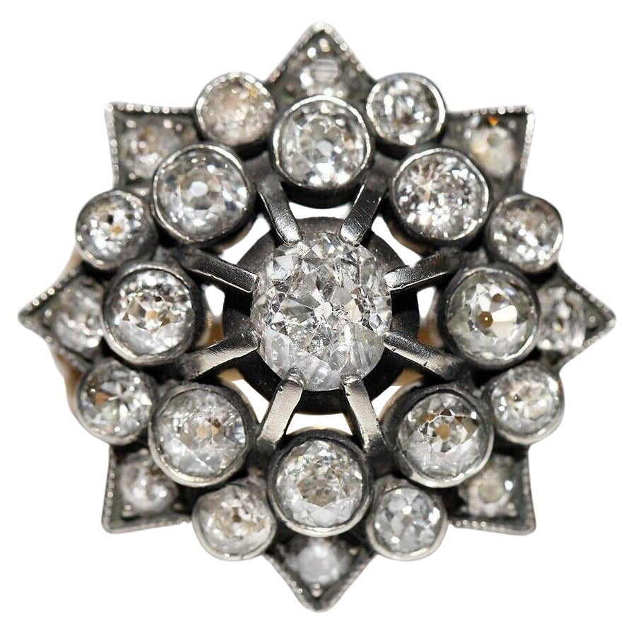 Neuer handgefertigter 18k Gold Top Silber natürlicher Diamant verzierter starkerter Ring