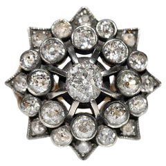 New Handmade 18k Gold Top Silver Natural Diamond Decorated Strong Ring