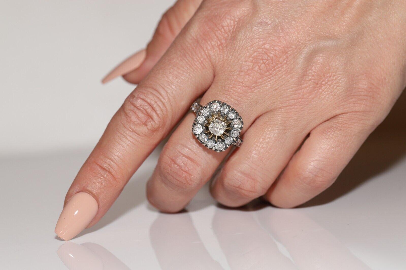 Neuer handgefertigter 18 Karat Gold Top Silber Natürlicher Altschliff Diamant Dekorierter Ring im Angebot 4