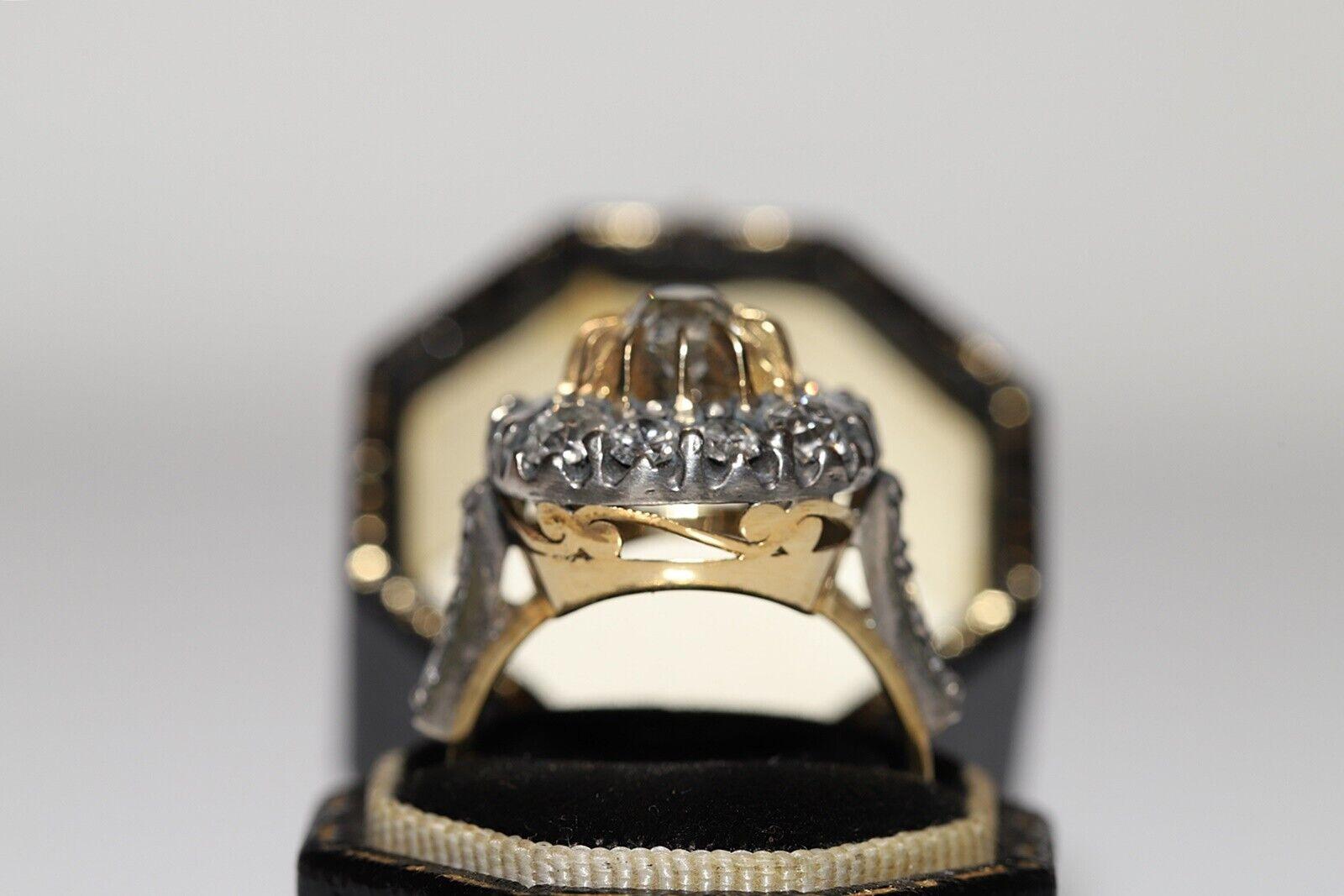 Neuer handgefertigter 18 Karat Gold Top Silber Natürlicher Altschliff Diamant Dekorierter Ring im Angebot 9