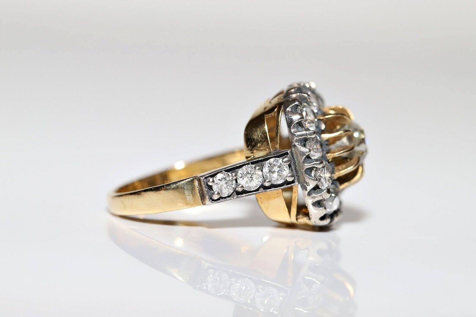 New Handmade 18k Gold Top Silver Natural Old Cut Diamond Decorated Ring In New Condition For Sale In Fatih/İstanbul, 34