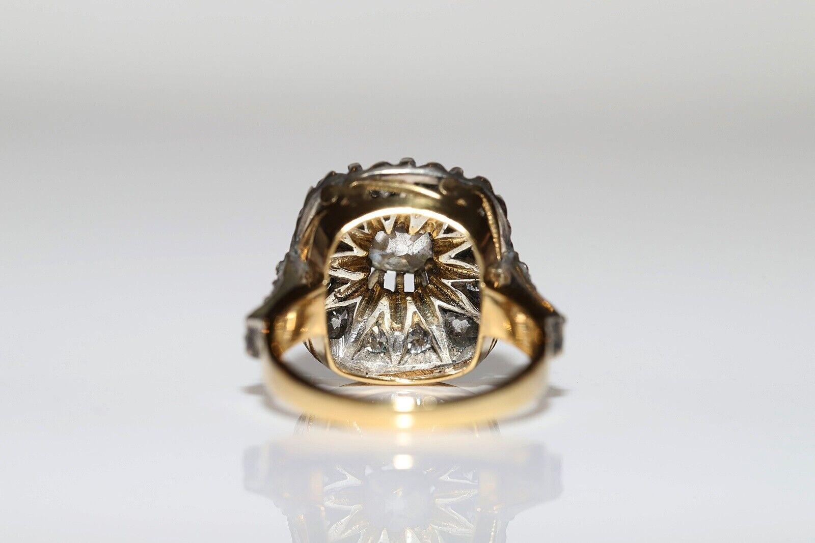 Neuer handgefertigter 18 Karat Gold Top Silber Natürlicher Altschliff Diamant Dekorierter Ring Damen im Angebot