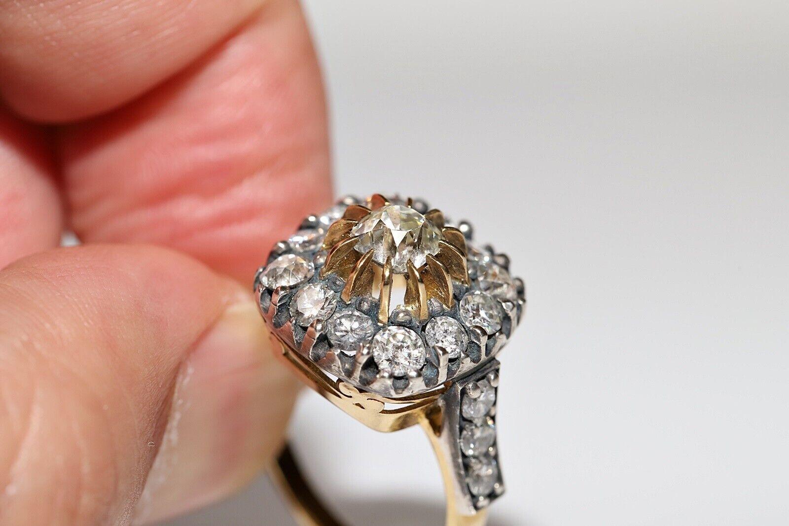 New Handmade 18k Gold Top Silver Natural Old Cut Diamond Decorated Ring For Sale 1