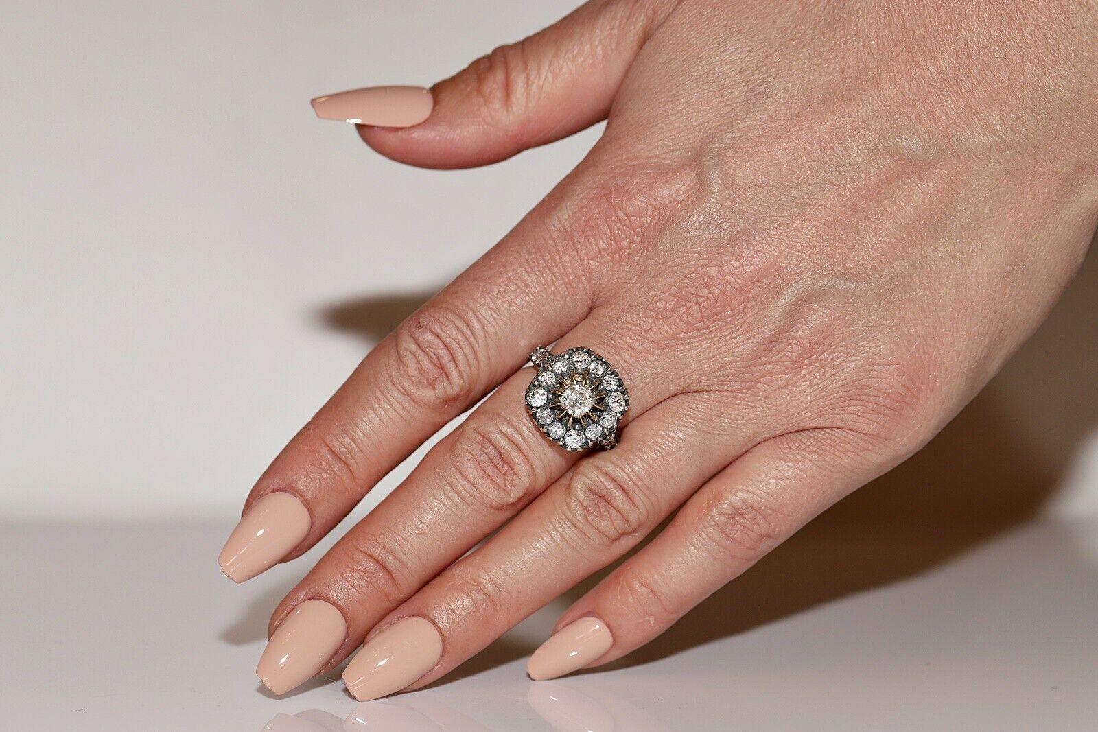 Neuer handgefertigter 18 Karat Gold Top Silber Natürlicher Altschliff Diamant Dekorierter Ring im Angebot 3