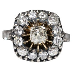 Neuer handgefertigter 18 Karat Gold Top Silber Natürlicher Altschliff Diamant Dekorierter Ring