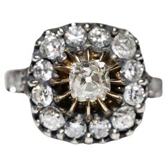 New Handmade 18k Gold Top Silver Natural Old Cut Diamond Decorated Ring