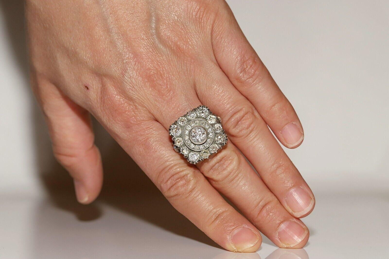 New Handmade 18k Gold Top Silver Natural Old Cut Diamond dekoriert starken Ring im Angebot 4
