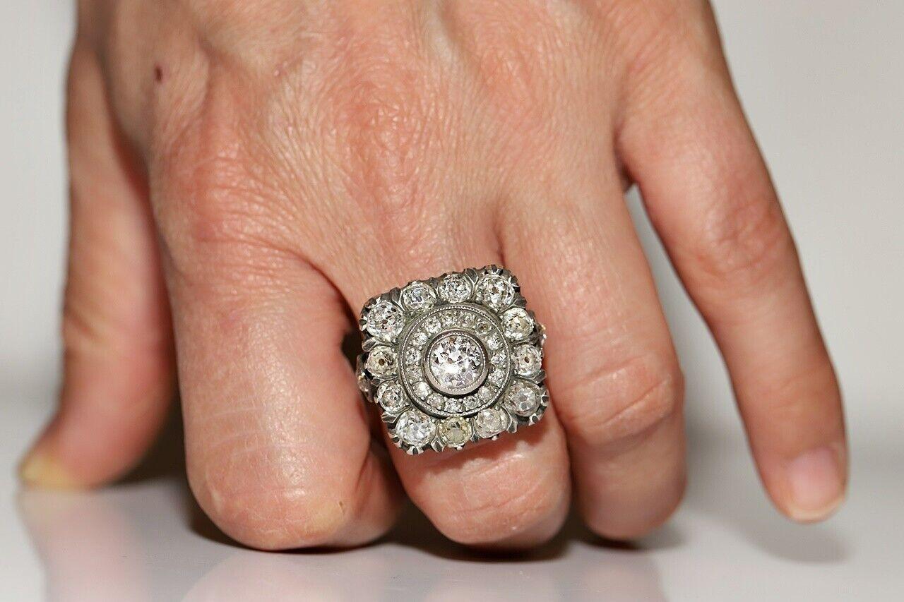 New Handmade 18k Gold Top Silver Natural Old Cut Diamond dekoriert starken Ring im Angebot 5