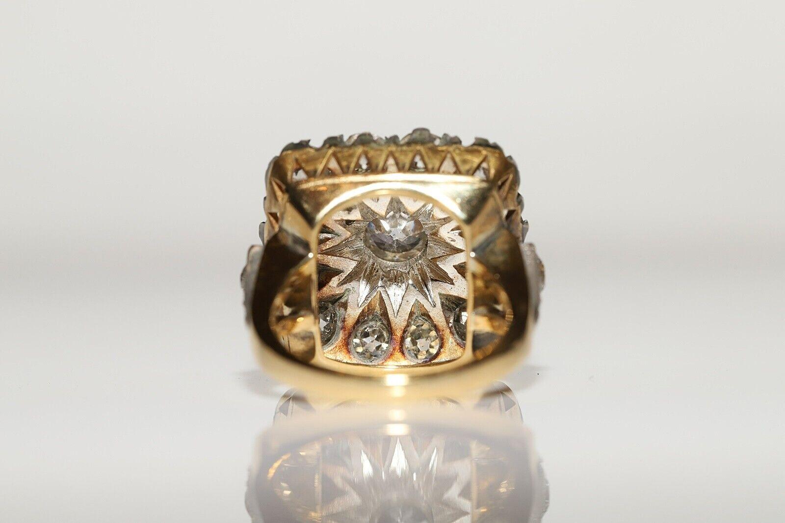 New Handmade 18k Gold Top Silver Natural Old Cut Diamond dekoriert starken Ring im Angebot 6