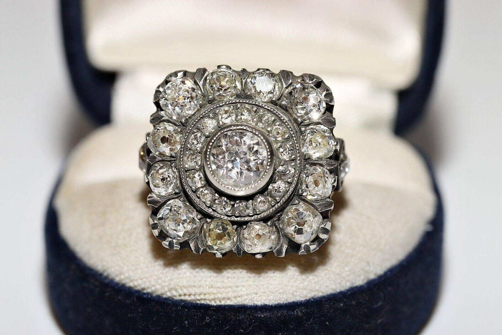 New Handmade 18k Gold Top Silver Natural Old Cut Diamond dekoriert starken Ring im Angebot 8