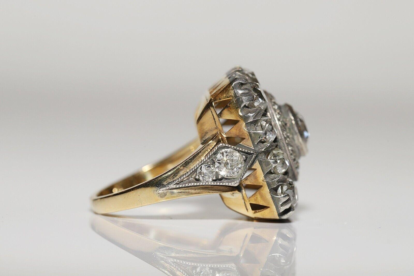 New Handmade 18k Gold Top Silver Natural Old Cut Diamond dekoriert starken Ring (Moderne) im Angebot