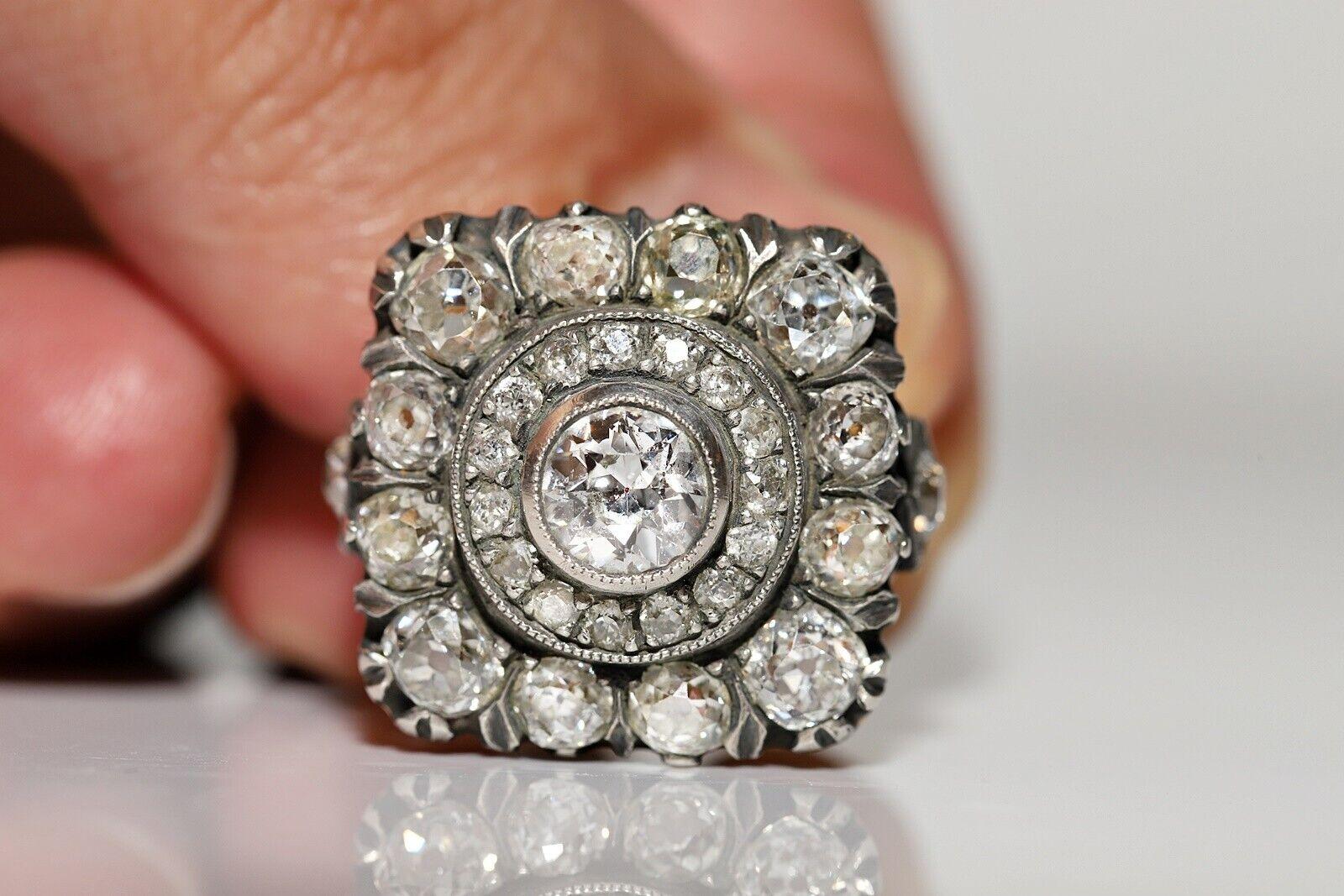 New Handmade 18k Gold Top Silver Natural Old Cut Diamond dekoriert starken Ring im Angebot 3
