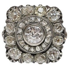 Bague solide, faite à la main, en or 18 carats et argent, décorée de diamants naturels taille ancienne