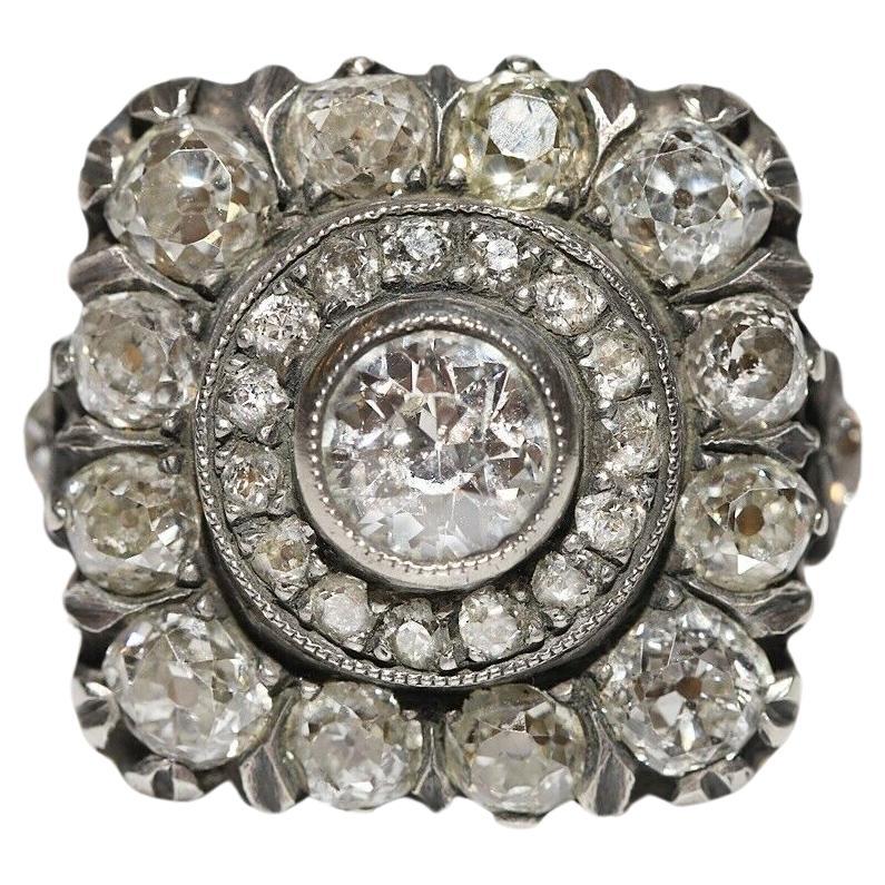 Nuovo anello fatto a mano in oro 18k e argento con diamanti naturali taglio antico decorati