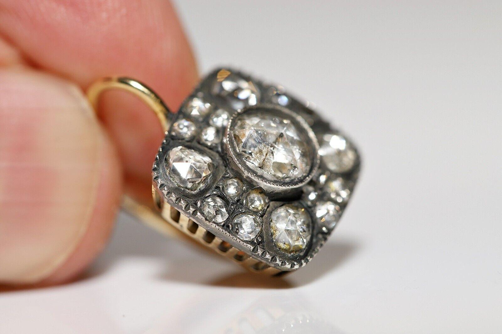 Neuer handgefertigter Ohrring, 18 Karat Gold Platin Silber Natürlicher Rosenschliff Diamant Dekoriert im Angebot 5