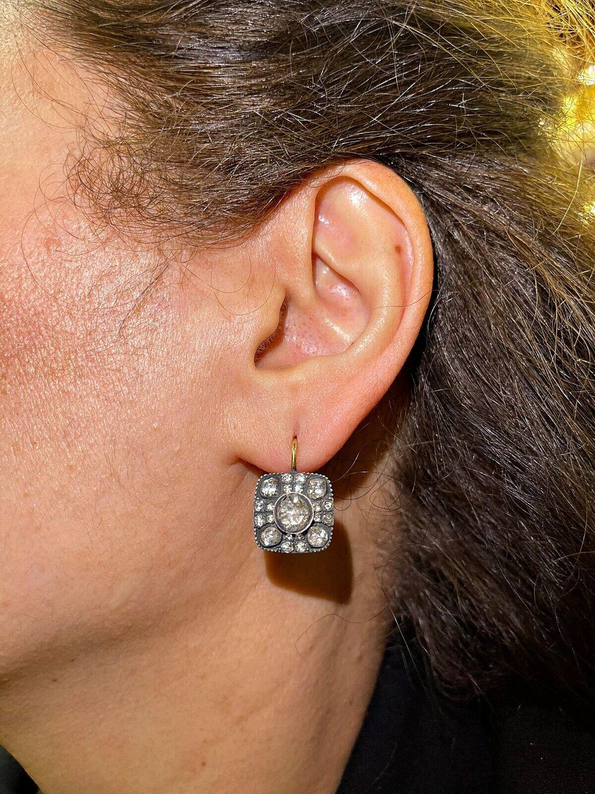Neuer handgefertigter Ohrring, 18 Karat Gold Platin Silber Natürlicher Rosenschliff Diamant Dekoriert im Angebot 6