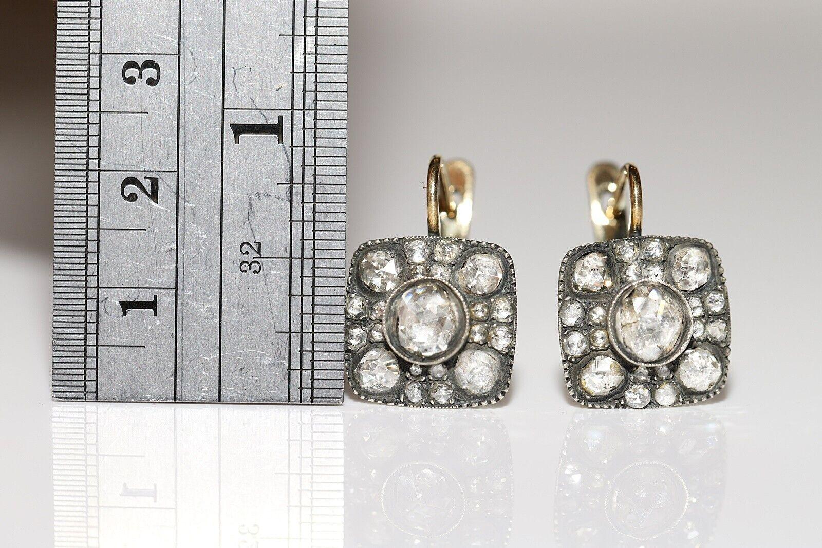 New Handmade 18k Gold Top Silver Natural Rose Cut Diamond Decorated Earring en vente 7