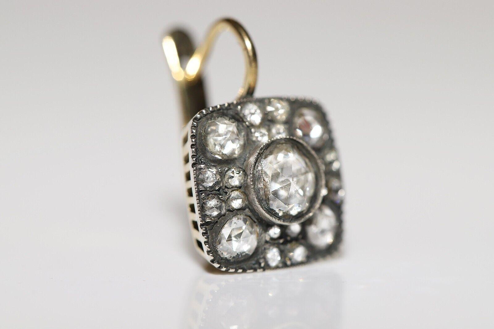 Neuer handgefertigter Ohrring, 18 Karat Gold Platin Silber Natürlicher Rosenschliff Diamant Dekoriert im Angebot 9
