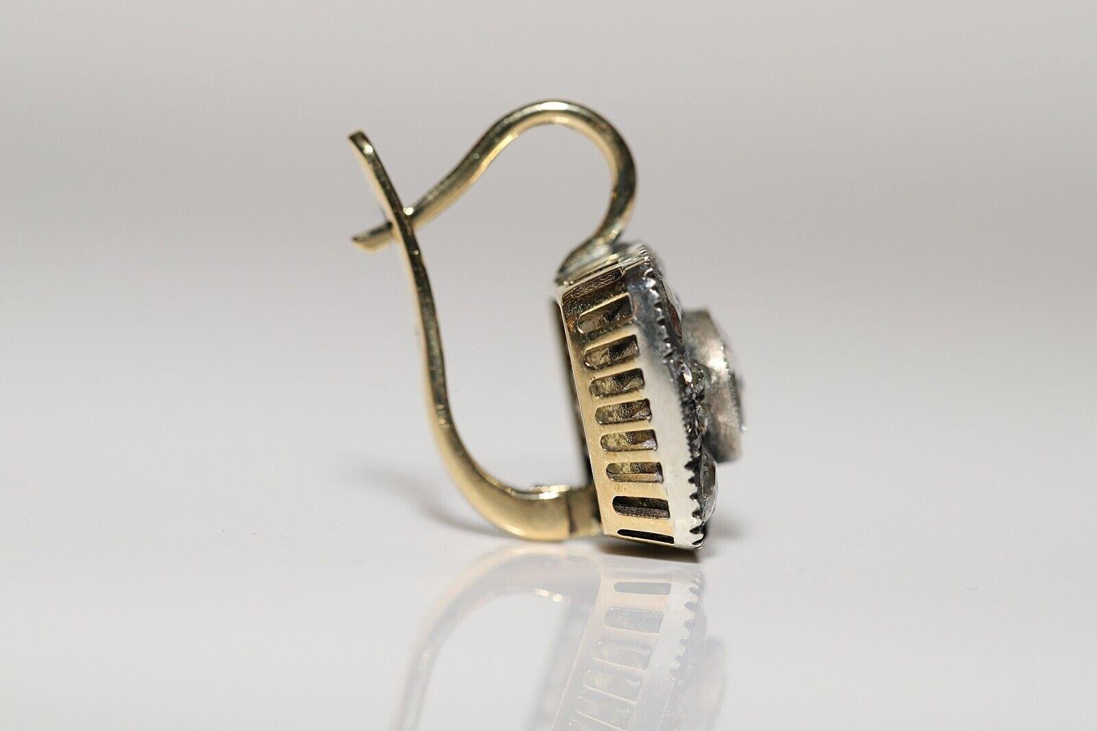 Neuer handgefertigter Ohrring, 18 Karat Gold Platin Silber Natürlicher Rosenschliff Diamant Dekoriert im Angebot 10