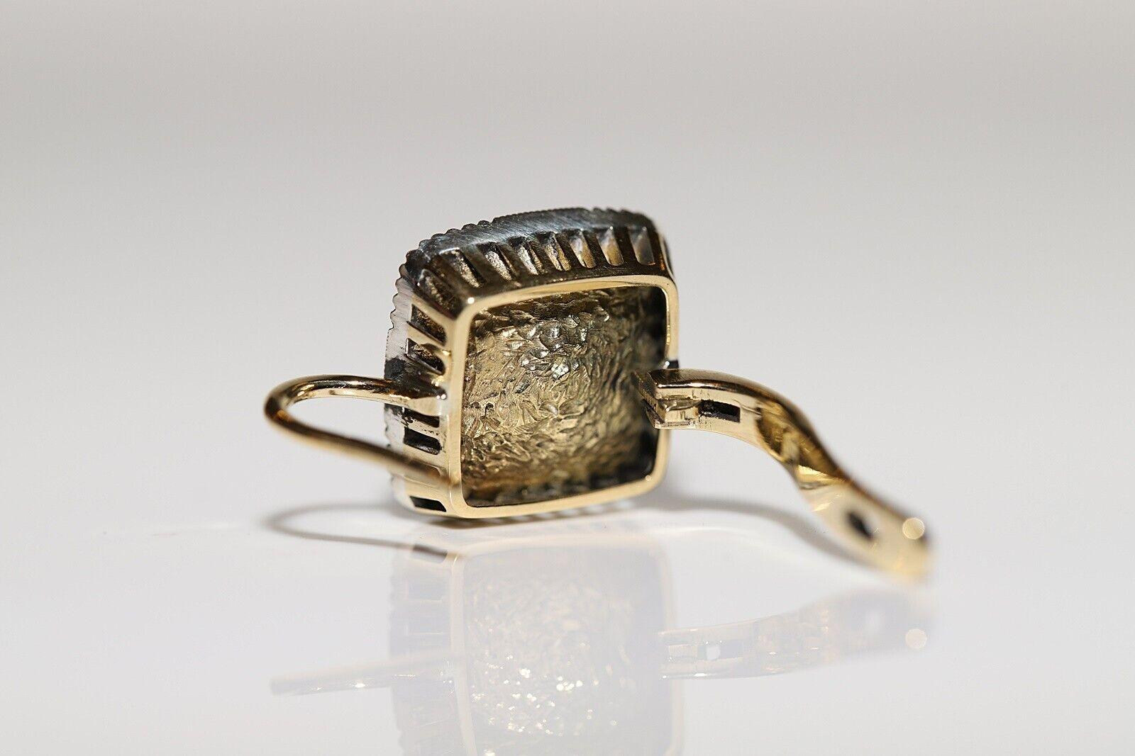 New Handmade 18k Gold Top Silver Natural Rose Cut Diamond Decorated Earring Pour femmes en vente